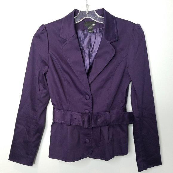 H&M purple belted blazer size 4 - Picture 1 of 8